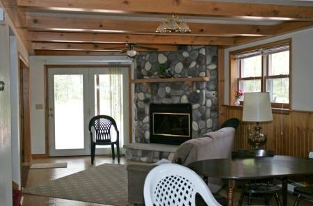 Stone Wood fireplace with mantle